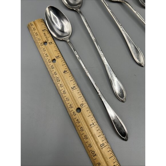 5 Antique Silver Plate Ice Tea Spoons New England Silverplate Rosemary 1919 - Picture 3 of 10